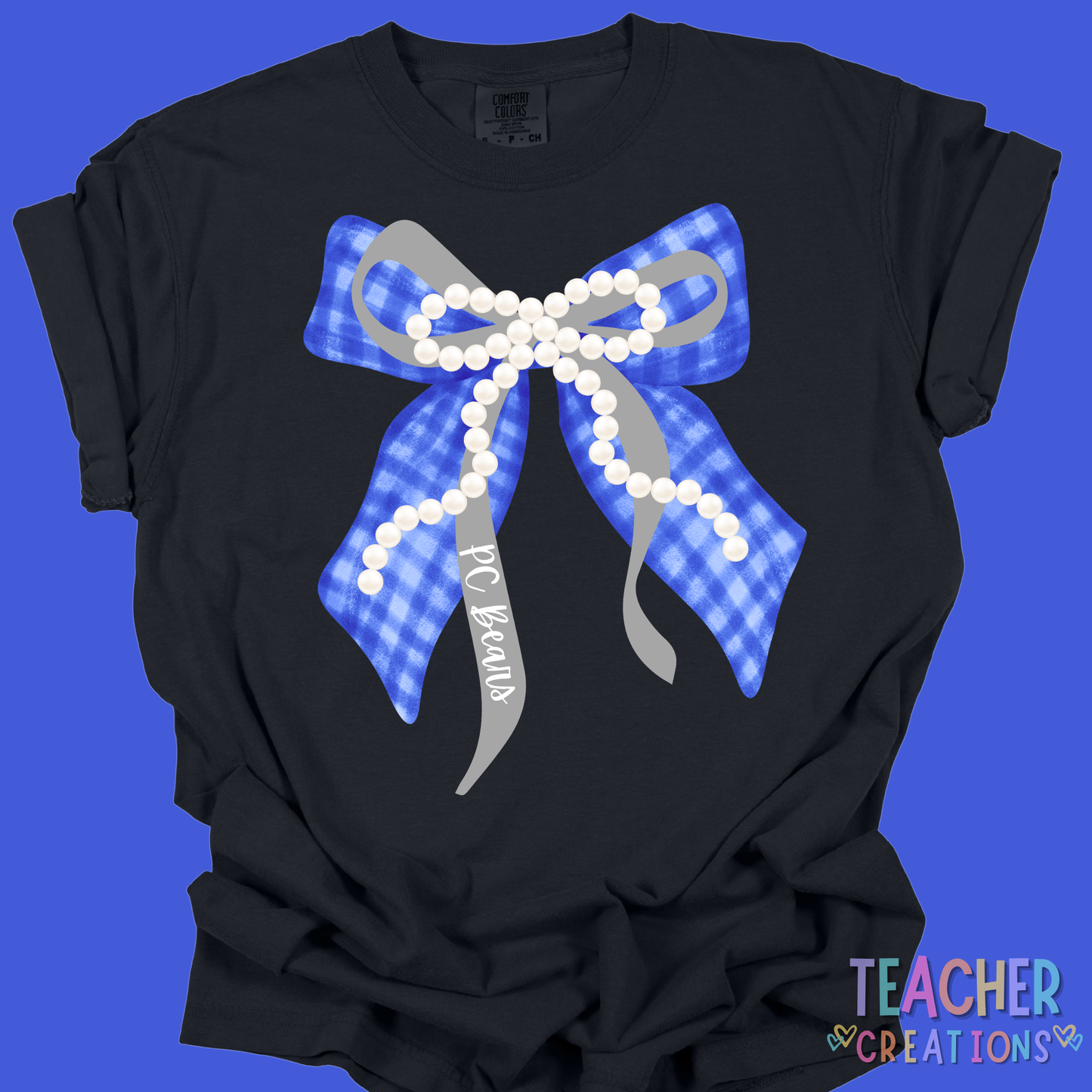 Blue Bow Teacher Shirt with Pearls | Coquette Teacher Tee | Cute Back to School Shirt | Preppy Teacher Outfit | Teacher Appreciation Gift