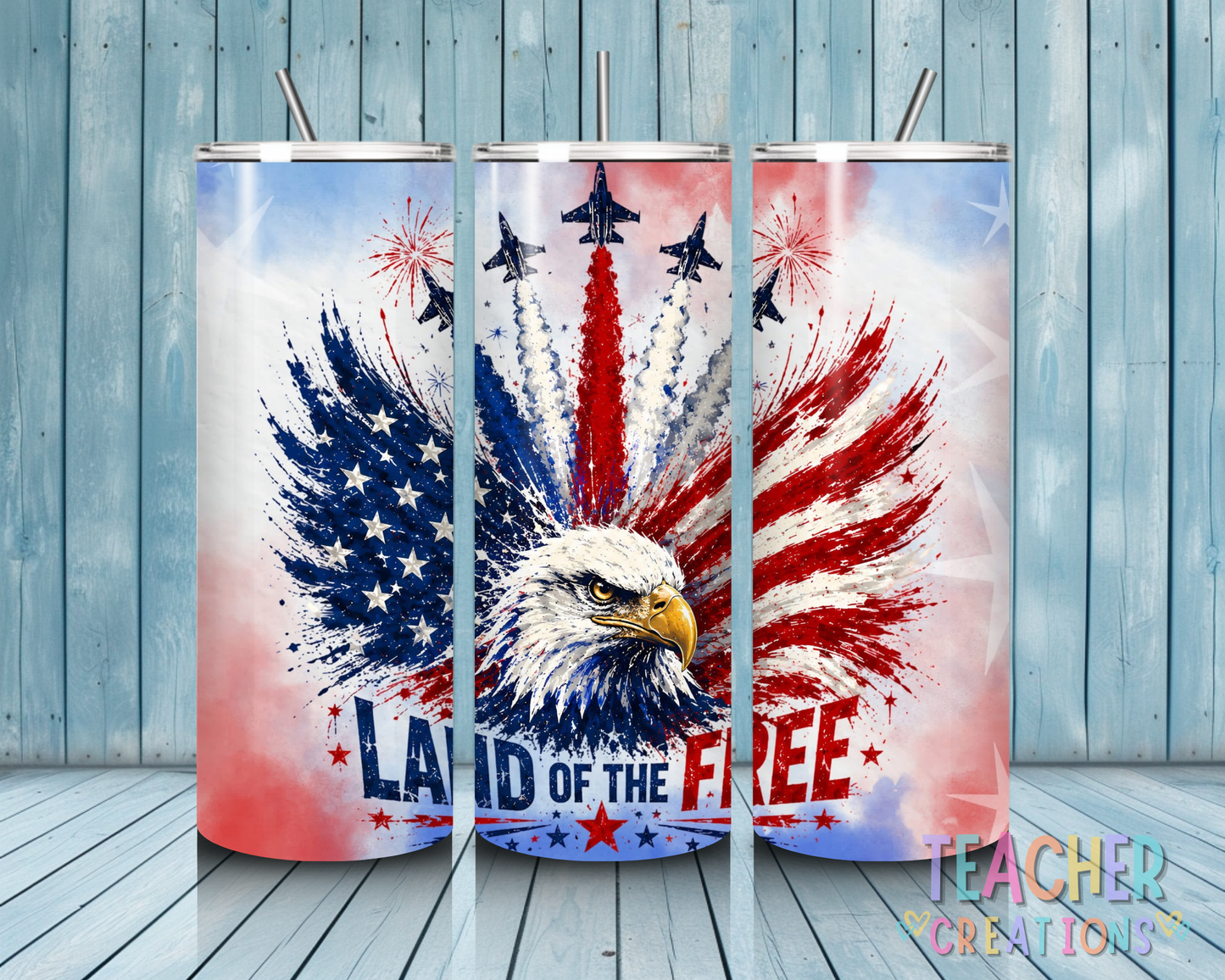 Land of the Free Patriotic Eagle 20oz Skinny Tumbler