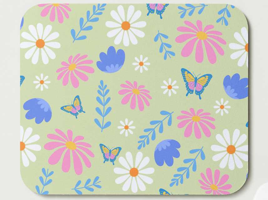 Green Floral Mousepad
