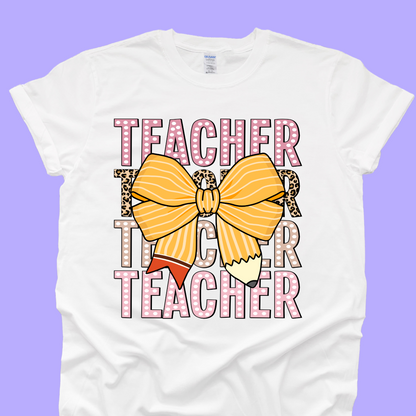 Teacher Pencil Bow Tee