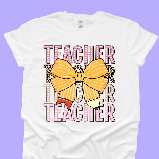 Teacher Pencil Bow Tee