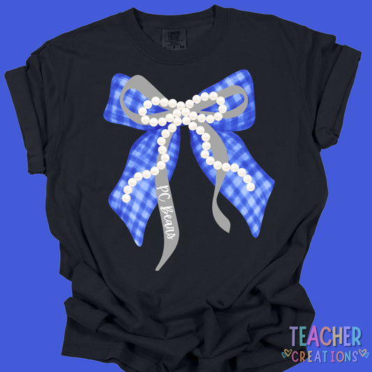 Blue Bow Teacher Shirt with Pearls | Coquette Teacher Tee | Cute Back to School Shirt | Preppy Teacher Outfit | Teacher Appreciation Gift