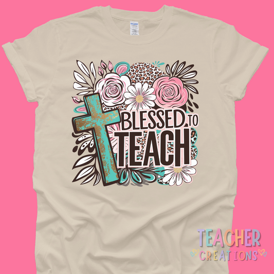 Blessed to Teach Floral Cross Tee