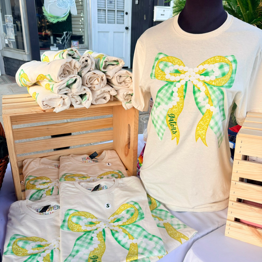 Gator Bow Shirt – Green & Gold Coquette Bow Tee | Cute Game Day Apparel | Teacher Creations Shop