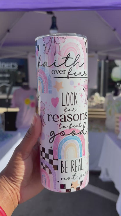 Faith Over Fear Inspirational Tumbler – Motivational Teacher Gift | Positive Affirmation Cup